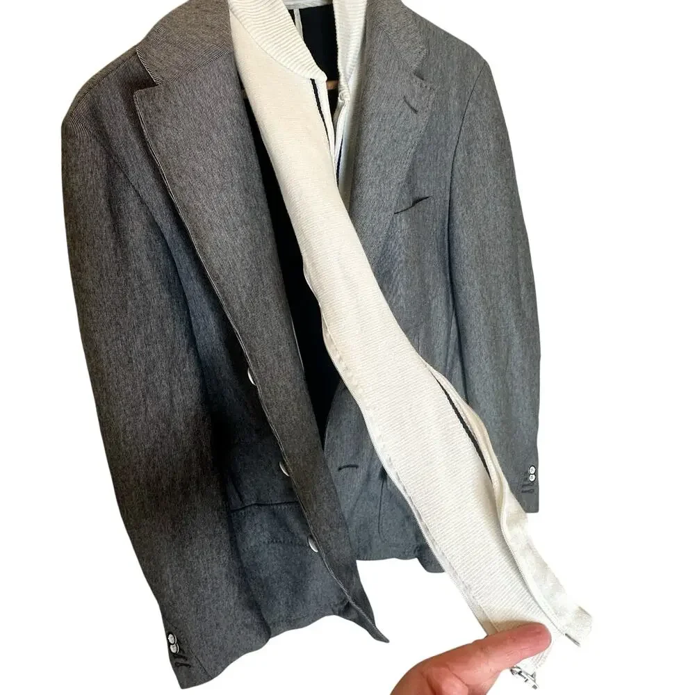 Corneliani ID Blazer Jacket Removable Bib US 42R EU 52 Italy Blue Grey Stripes